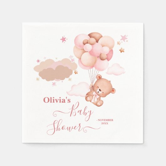 我々は明らかに待つことができますピンクのPoohクマ赤ちゃんシャワー スタンダードカクテルナプキン (正面)