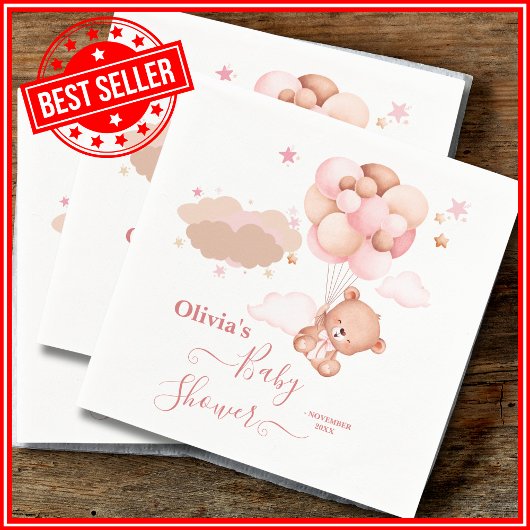 我々は明らかに待つことができますピンクのPoohクマ赤ちゃんシャワー スタンダードカクテルナプキン