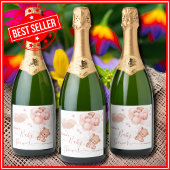 我々は明らかに待つことができますピンクのPoohクマ赤ちゃんシャワー スパークリングワインラベル