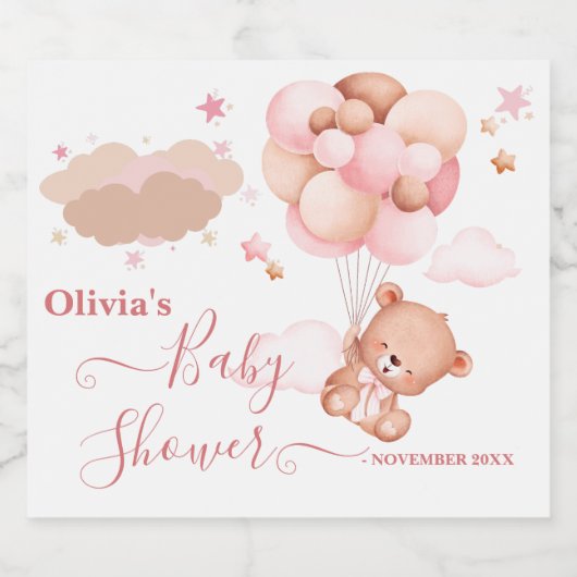 我々は明らかに待つことができますピンクのPoohクマ赤ちゃんシャワー スパークリングワインラベル (シングルラベル)