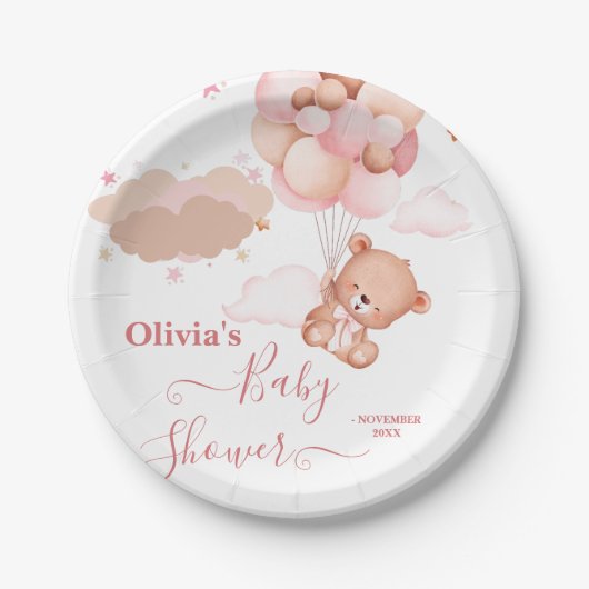 我々は明らかに待つことができますピンクのPoohクマ赤ちゃんシャワー ペーパープレート (正面)