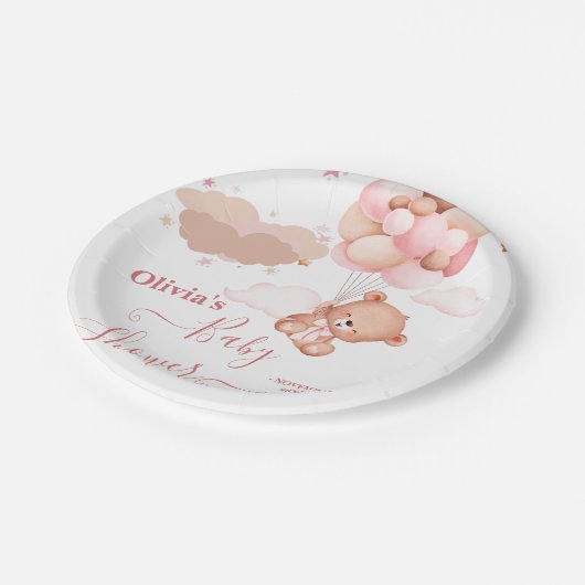 我々は明らかに待つことができますピンクのPoohクマ赤ちゃんシャワー ペーパープレート (アングル)