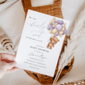 我々は明らかに待つことができます紫テディベア赤ちゃんシャワー 招待状