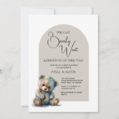 我々は明らかに待つことができる水の色をクマ赤ちゃんシャワー 招待状 (正面)