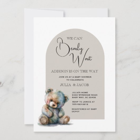 我々は明らかに待つことができる水の色をクマ赤ちゃんシャワー 招待状 (正面)