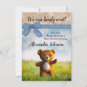 我々は明らかに待つことができる水色の少年の赤ちゃんシャワー 招待状 (正面)