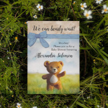 我々は明らかに待つことができる水色の少年の赤ちゃんシャワー