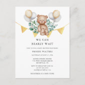 我々は明らかに待つことができる水色の赤ちゃんシャワー インビテーションポストカード (正面)