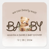 我々は明らかに待つことができる水色の赤ちゃんシャワー スクエアシール (正面)