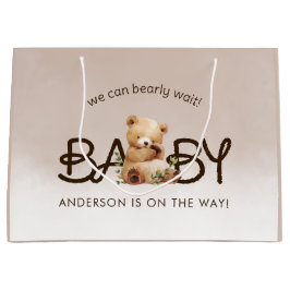 我々は明らかに待つことができる水色の赤ちゃんシャワー ラージペーパーバッグ