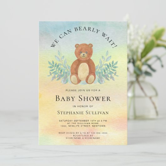 我々は明らかに待つことができる水色の赤ちゃんシャワー 招待状 (スタンド正面)