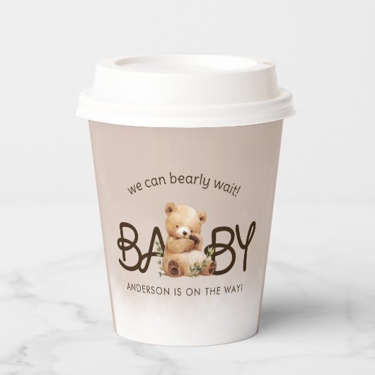 我々は明らかに待つことができる水色の赤ちゃんシャワー 紙コップ (正面)