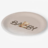 我々は明らかに待つことができる水色ベビーシャワーパーティー ペーパープレート (アングル)