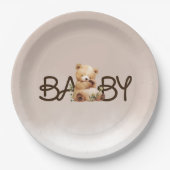 我々は明らかに待つことができる水色ベビーシャワーパーティー ペーパープレート (正面)
