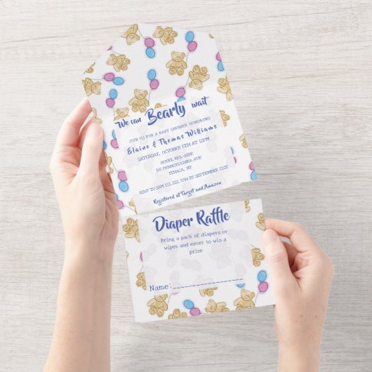 我々は明らかに待つことができる水色ベビーシャワー招待状 オールインワン招待状 (貼ってはがせる)