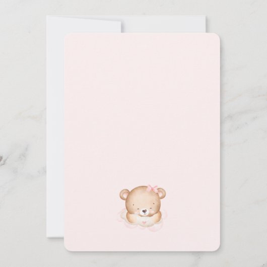 我々は明らかに待つ女の子ピンクのクマ赤ちゃんシャワー 招待状 (裏面)