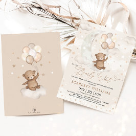 我々は明らかに待つ月のクマ気球ベビーシャワー 招待状