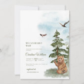 我々は明らかに待つ水色ウッドランド赤ちゃんシャワー 招待状 (正面)