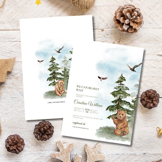 我々は明らかに待つ水色ウッドランド赤ちゃんシャワー 招待状