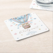 我々は明らかに待つ男の子の双子の赤ちゃんシャワー スクエアペーパーコースター (アングル)