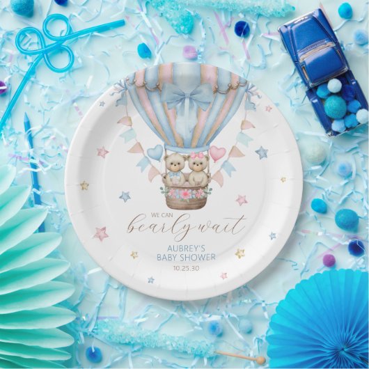 我々は明らかに待つ男の子の双子の赤ちゃんシャワー ペーパープレート (パーティー)