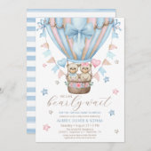 我々は明らかに待つ男の子の双子の赤ちゃんシャワー 招待状 (正面/裏面)