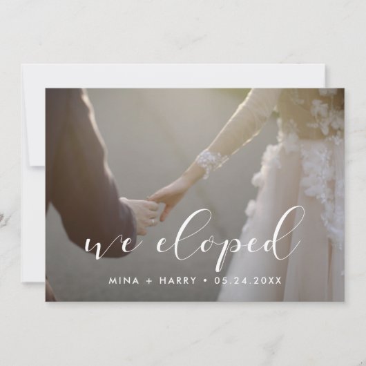 我々は書道エレガント写真カードを駆け落とした 案内状 (正面)