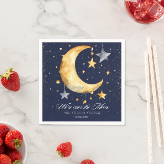 我々は月のグリッター男の子のシャワー上にある スタンダードカクテルナプキン (インサイチュ)