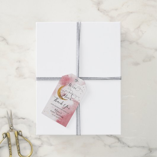 我々は月のピンクの金ゴールド赤ちゃんシャワーの上にある ギフトタグ (より糸付き)