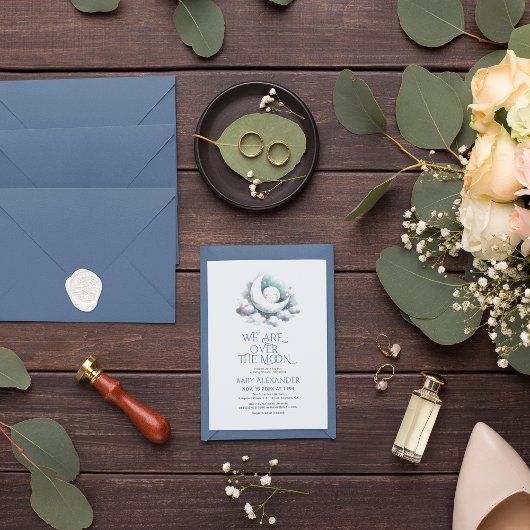 我々は月のベビーシャワーパーティの招待状 サンキューカード