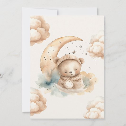我々は月の上にあるテディベア星赤ちゃんシャワー 招待状 (裏面)