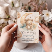 我々は月の上にあるテディベア星赤ちゃんシャワー 招待状