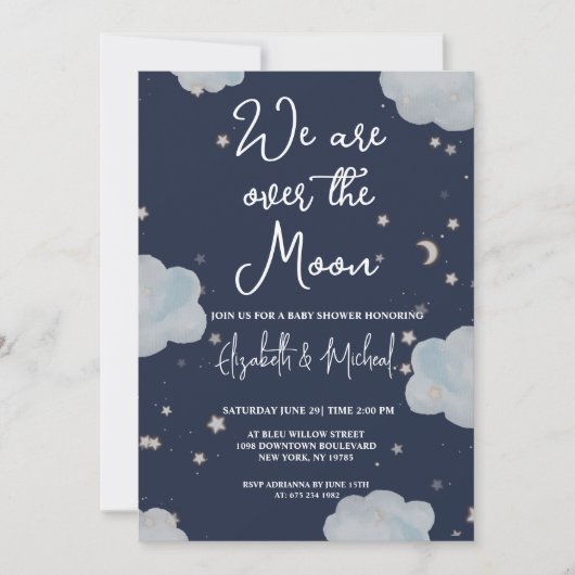 我々は月の上にあるテーマベビーシャワー招待状 招待状 (正面)