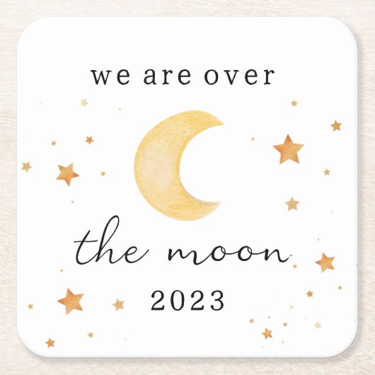 "我々は月の上にある"赤ちゃんシャワー紙ナプキン スクエアペーパーコースター (正面)