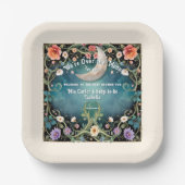 我々は月の上にいるフローラ女の子らしい女の子ベビーシャワー ペーパープレート (正面)