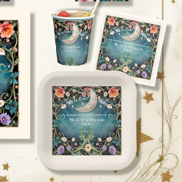 我々は月の上にいるフローラ女の子らしい女の子ベビーシャワー ペーパープレート