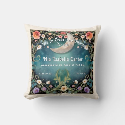 我々は月の上にいる誕生統計フローラガーデンつる植物 クッション (正面)