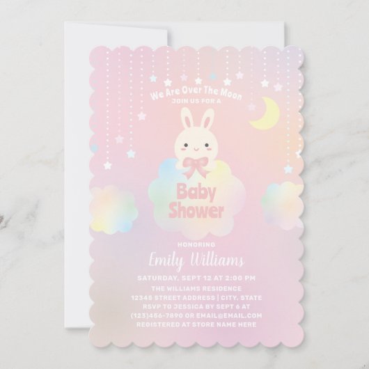 我々は月の小さなバニーの女の子の赤ちゃんシャワー上にある 招待状 (正面)