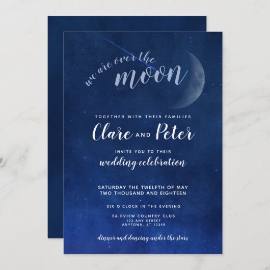 我々は月の星空の夜の海軍の上結婚だ 招待状 (正面/裏面)