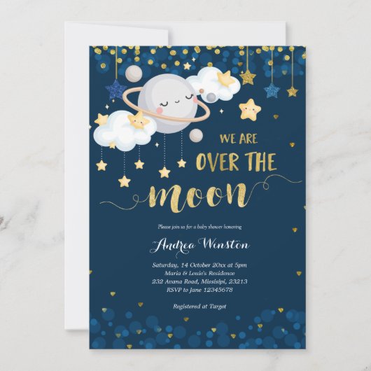 我々は月の海軍の青い赤ん坊のシャワーの上にある 招待状 (正面)