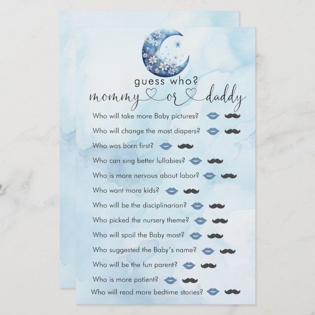 我々は月の男の子シャワー"誰を推測する"ゲームの上にいる (正面/裏面)