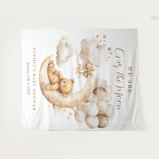 我々は月の赤ちゃんシャワー中立の上にいる タペストリー (正面(横))