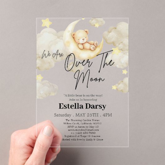 我々は月テディベア赤ちゃんシャワーの上にいる アクリル招待状 (インサイチュ (ポータブル))