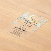 我々は月テディベア赤ちゃんシャワーの上にいる アクリル招待状 (レイダウン)