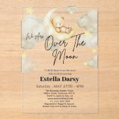 我々は月テディベア赤ちゃんシャワーの上にいる アクリル招待状 (正面)