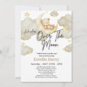 我々は月テディベア赤ちゃんシャワーの上にいる 招待状 (正面)