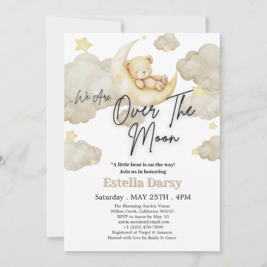 我々は月テディベア赤ちゃんシャワーの上にいる 招待状 (正面)