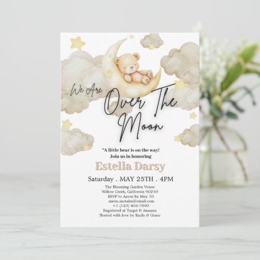 我々は月テディベア赤ちゃんシャワーの上にいる 招待状 (スタンド正面)