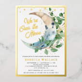 我々は月ユーカリの赤ちゃんシャワー金ゴールド 箔招待状 (正面)