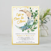 我々は月ユーカリの赤ちゃんシャワー金ゴールド 箔招待状 (立ち正面)